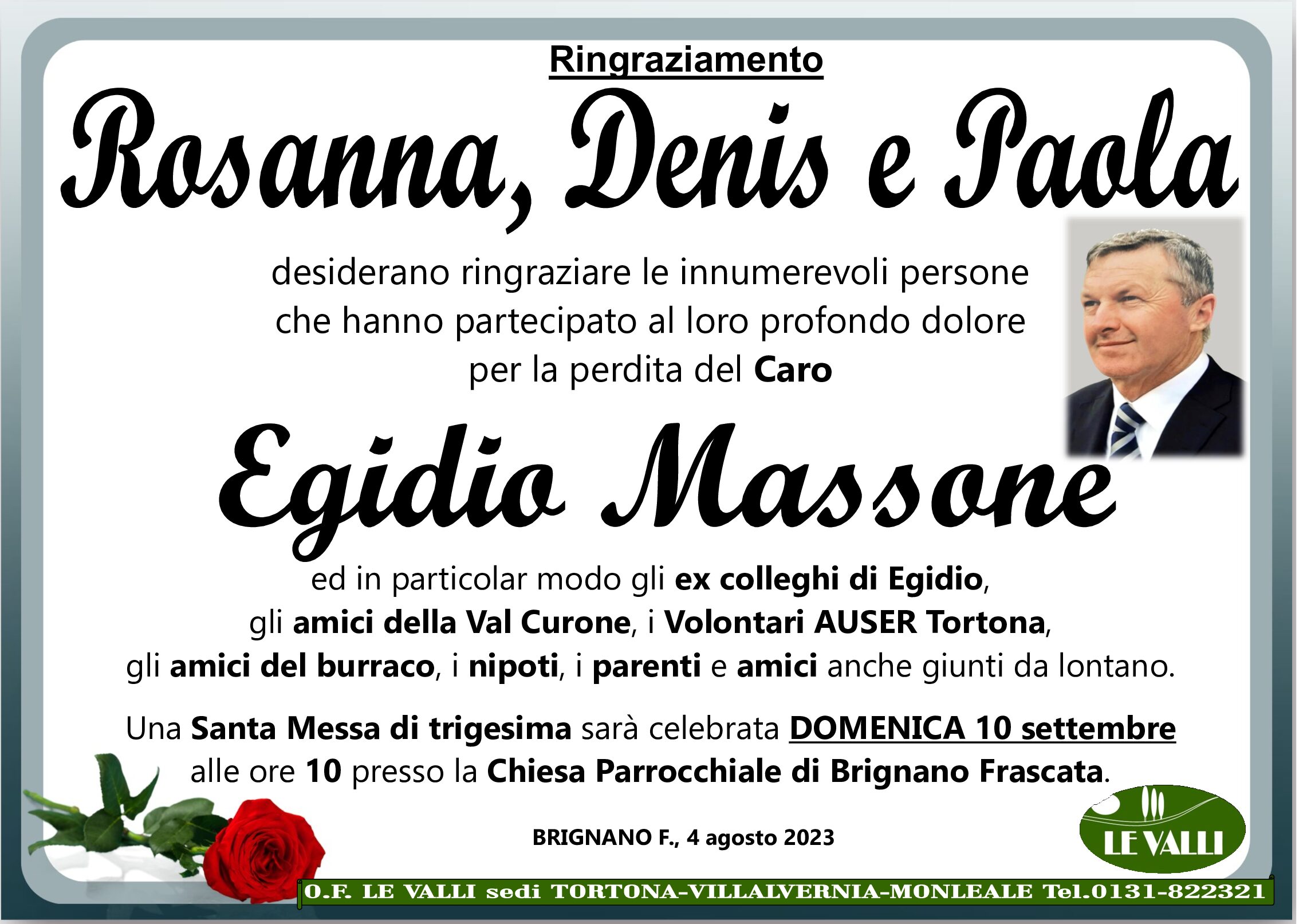 ringraziamento Egidio Massone