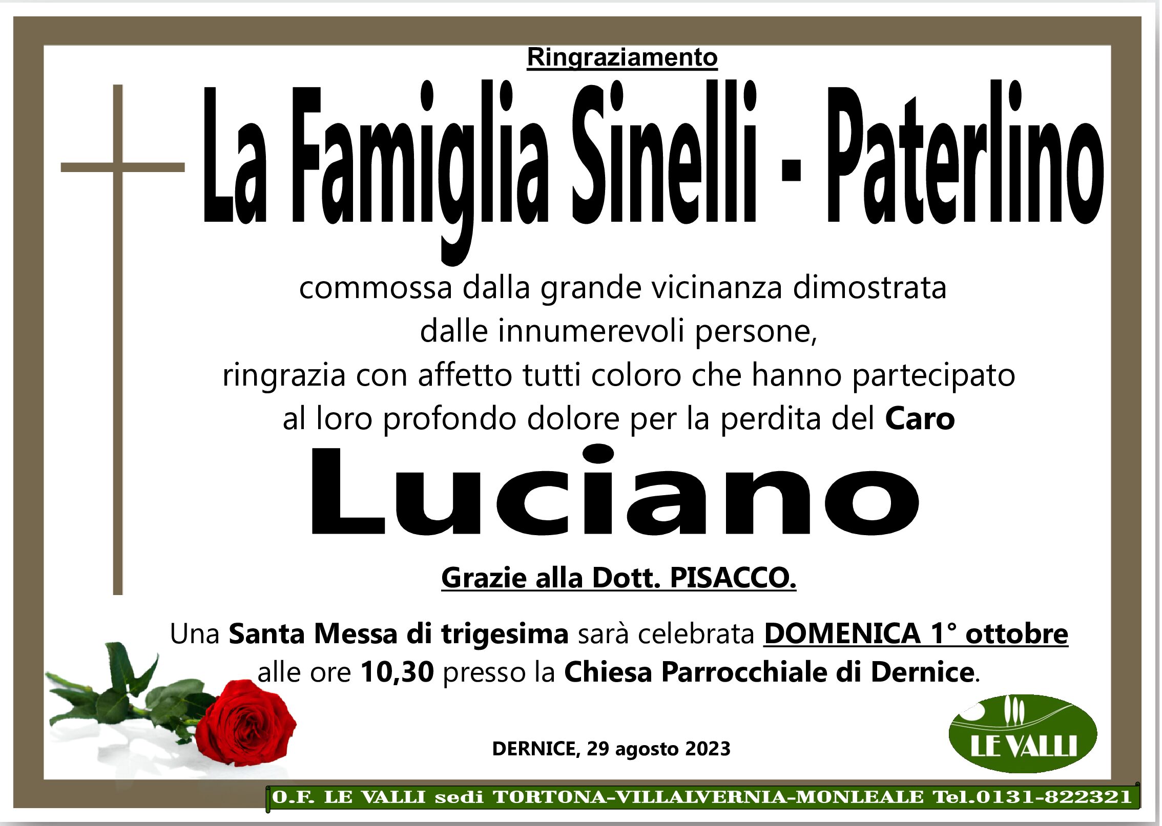 ringraziamento Luciano Sinelli